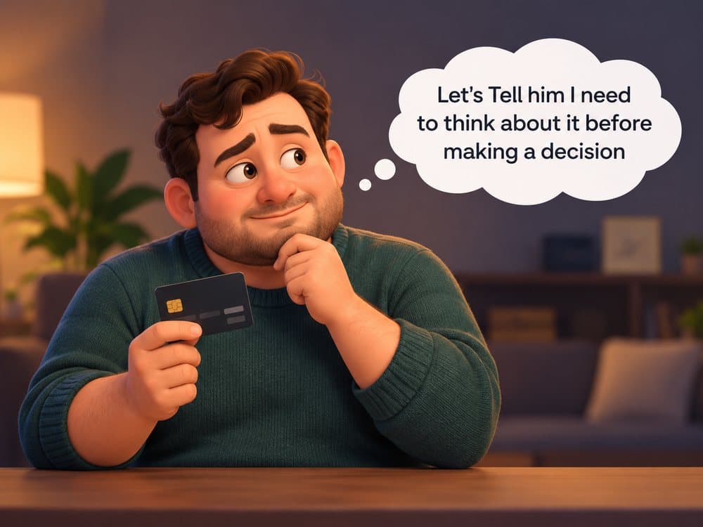 The prospect, thinking: let's tell him I need to think about it